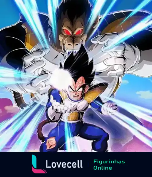 Imagem da pasta Super Vegeta mostrando Vegeta em sua forma normal e também transformado em um macaco gigante, com energia emanando ao redor.