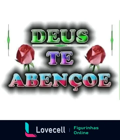 Imagem de mensagem evangélica com as palavras 'Deus te abençoe' escritas em letras coloridas, adornada com duas rosas vermelhas.