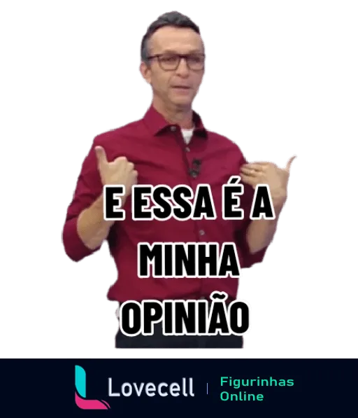 Craque Neto, comentarista esportivo, de camisa vermelha, fazendo gesto de aprovação com os polegares para cima expressando sua opinião com convicção