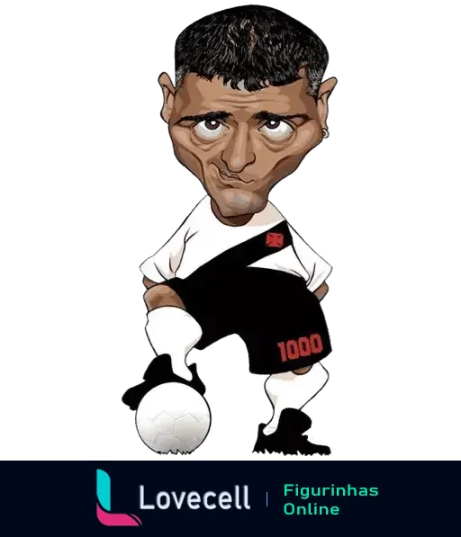 Caricatura de jogador de futebol com a camisa do Vasco da Gama número 1000 controlando a bola