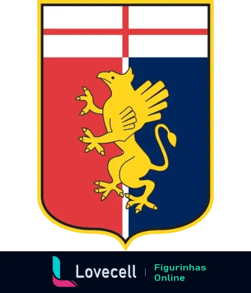 Figurinha do escudo do Genoa, time de futebol italiano, com um grifo dourado sobre fundo vermelho, branco e azul.