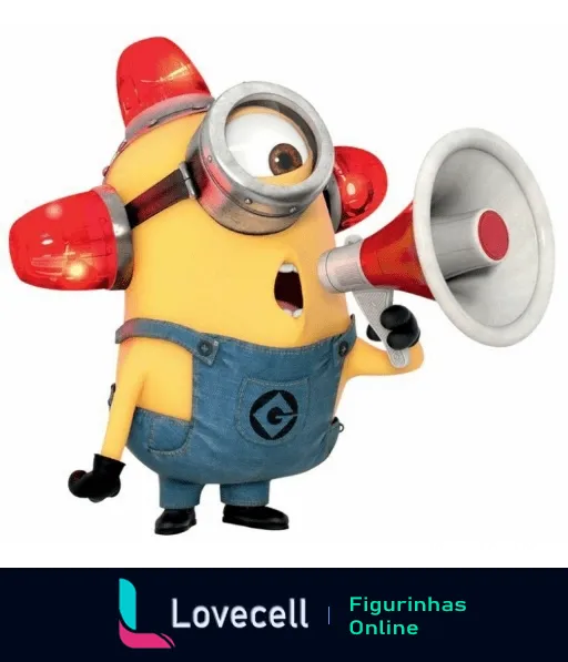 Minion bombeiro com megafone dando anúncio urgente no filme Malvado Favorito