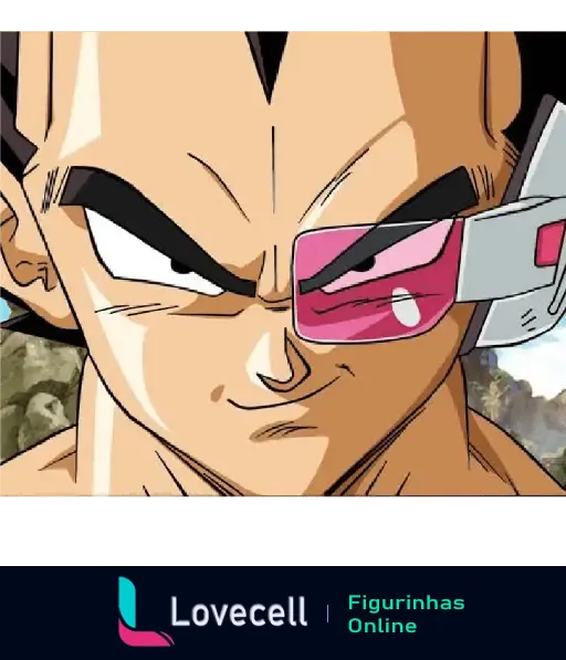 Imagem do Vegeta com expressão confiante e usando seu icônico Scouter vermelho, personagem de Dragon Ball.