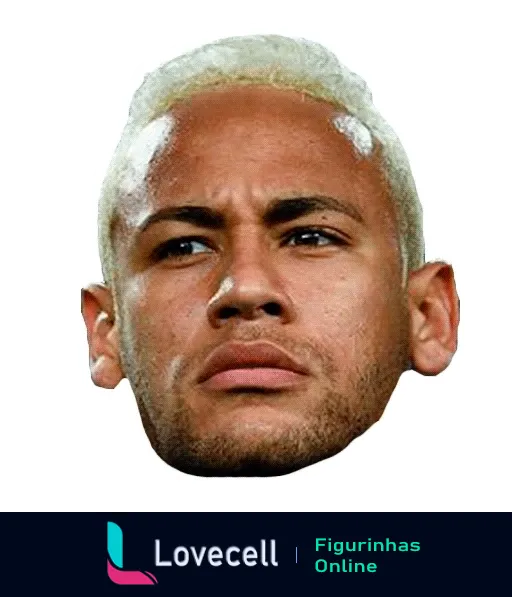 Neymar com expressão séria e cabelo platinado, corte curto e estilo moderno, fundo transparente