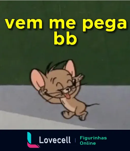 Gif animado com personagem de desenho animado sorrindo e falando 'vem me pega bb'. Ideal para enviar indiretas retas de forma divertida.