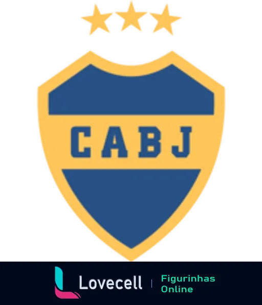 Escudo do Club Atlético Boca Juniors em azul e amarelo com iniciais CABJ e três estrelas douradas