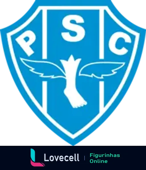 Figurinha do escudo do Paysandu Sport Club com fundo azul e iniciais PSC em branco, contendo imagem estilizada de uma ave no centro, símbolo do clube de Belém, Pará