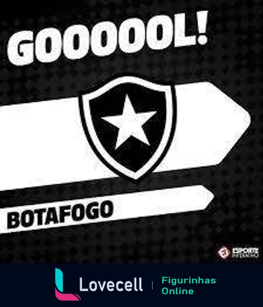 Figurinha comemorativa de gol do Botafogo, mostrando o escudo do clube em preto e branco e a palavra 'GOOOOL!' em destaque