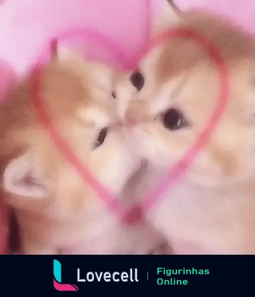 Dois gatinhos fofos se beijando com um coração rosa ao fundo, transmitindo amor e carinho entre filhotes.