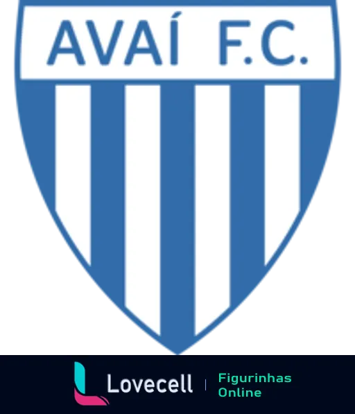 Escudo do Avaí F.C. com listras azuis e brancas e as letras 'AVAÍ F.C.' em azul na parte superior