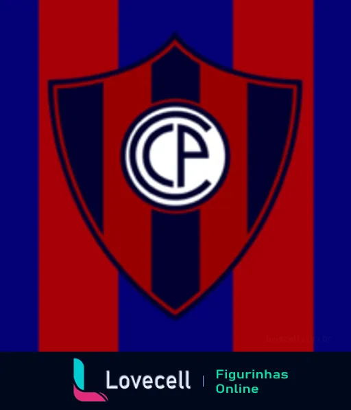 Escudo do Cerro Porteño com listras verticais azuis e vermelhas e as iniciais 'CP' no centro cercado por um círculo