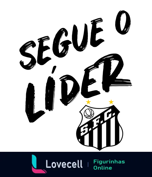 Escudo do Santos Futebol Clube em preto e branco, com as letras 'S.F.C.' estilizadas sobre um desenho de futebol, dentro de um escudo clássico