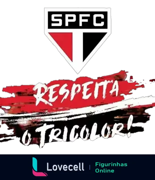 Emblema do São Paulo Futebol Clube com as letras 'SPFC' em branco sobre fundo tricolor e frase 'Respeita o Tricolor' em branco sobre traço vermelho