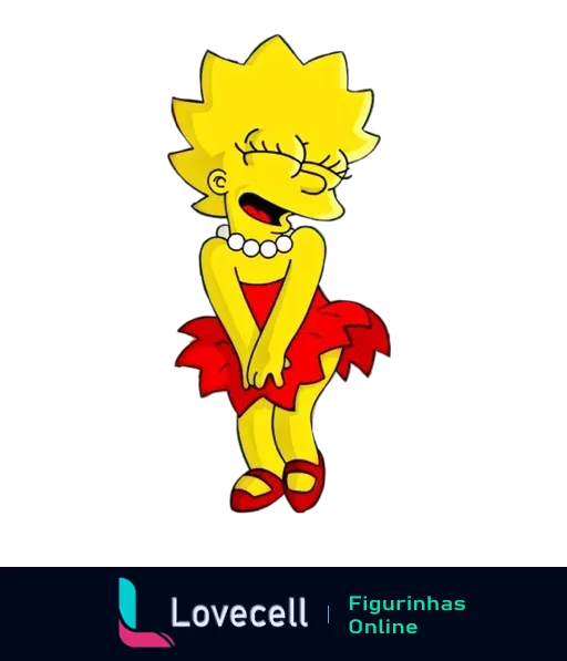 Lisa Simpson de 'Os Simpsons' vestida com um vestido vermelho alegre, dançando com os olhos fechados