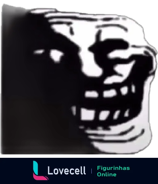 Imagem de uma Troll Face sombria com metade do rosto na escuridão, exibindo um meio sorriso característico. Figura famosa do meme Troll Face.