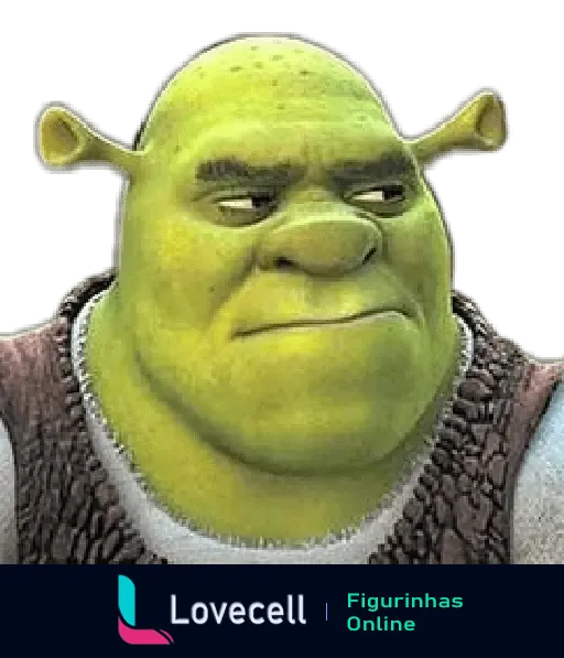 Shrek com rosto desconfiado e expressão de suspeita, destacado no contexto de Reações do Shrek, da famosa animação Shrek.