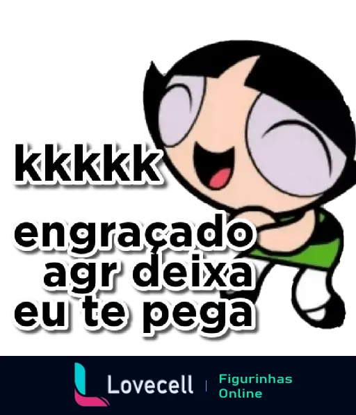 Figurinha com personagem animado rindo e texto 'kkk engraçado agr deixa eu te pega'. Perfeita para cantadas ousadas no WhatsApp.