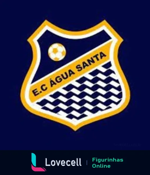 Escudo do Esporte Clube Água Santa com cores azul e amarelo, design de bola de futebol e padrão ondulado representando água