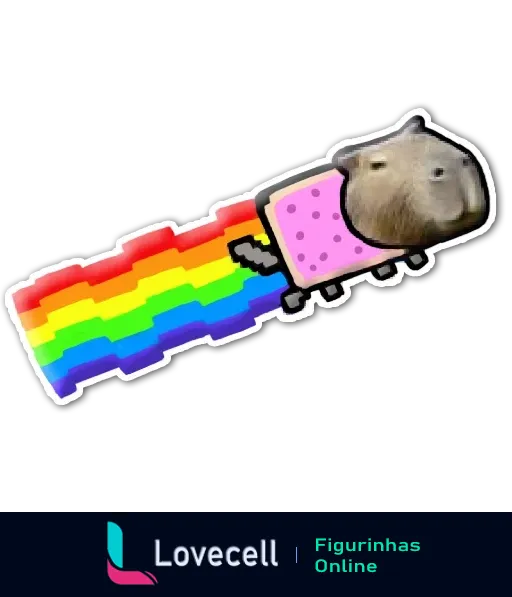 Capivara Nyan Cat com corpo de pop-tart e arco-íris colorido, inspirada no meme original Nyan Cat.