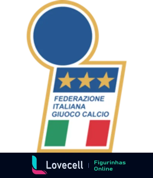 Logotipo da Federação Italiana de Futebol com três estrelas douradas, cores verde, branco e vermelho da bandeira italiana ao fundo e texto 'Federazione Italiana Giuoco Calcio'