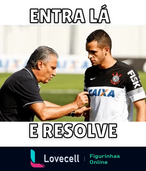 Técnico motivando jogador do Corinthians antes de entrar em campo, ajustando uniforme em momento crucial do jogo, expressões sérias