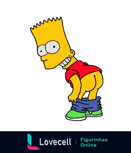 Bart Simpson fazendo uma brincadeira, inclinado para frente com expressão travessa em pose ousada e engraçada