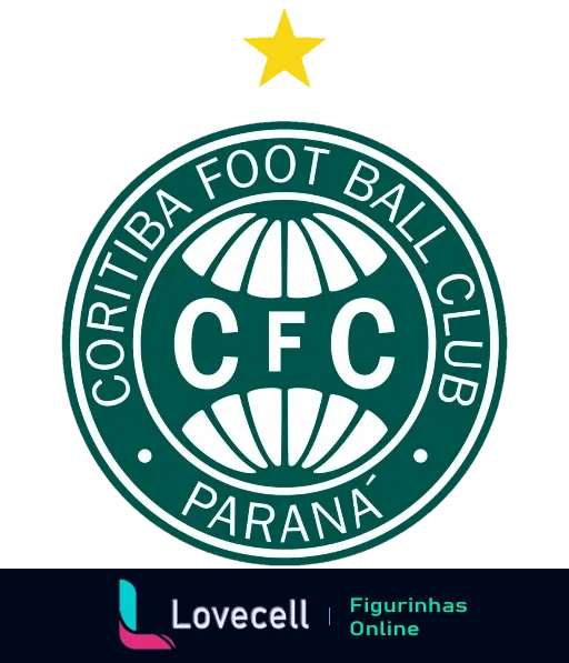 Escudo do Coritiba Foot Ball Club em verde e branco, com bola de futebol no centro e estrela dourada acima, texto 'Coritiba Foot Ball Club' e 'Paraná'