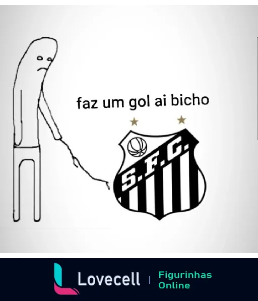 Figura estilizada semelhante a um fósforo segurando camisa do Santos Futebol Clube com texto 'faz um gol aí bicho'