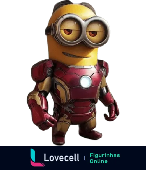 Minion vestido como Homem de Ferro, combinação de MINIONS e Marvel em uma figurinha divertida e emocionante para WhatsApp.