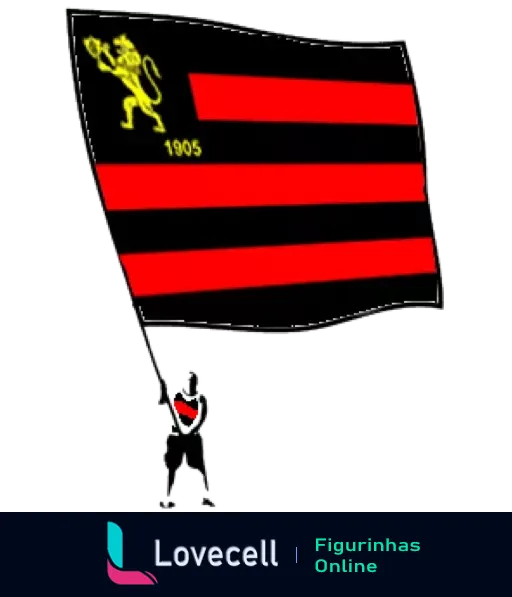 Figurinha da bandeira do Sport Recife com listras horizontais pretas e vermelhas, leão dourado e a data 1905 no canto superior esquerdo