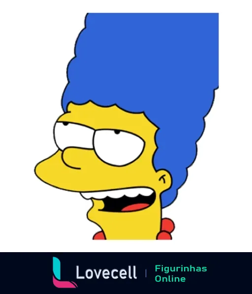 Figurinha da Marge Simpson sorrindo, com cabelo azul alto e vestido verde, do desenho Os Simpsons