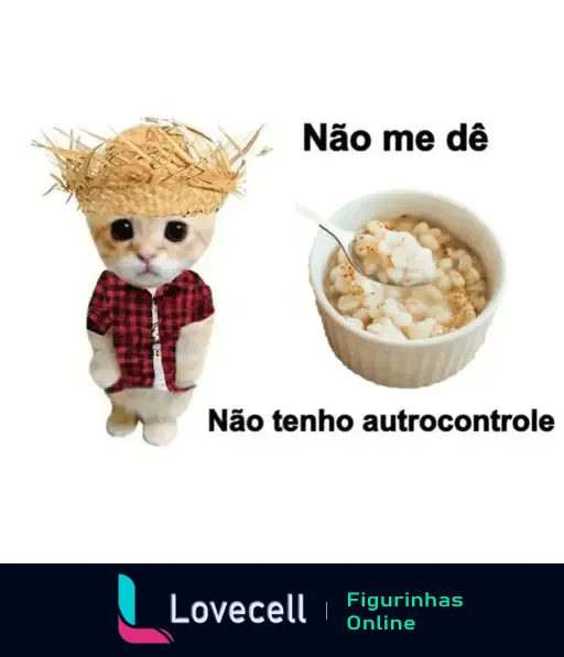 Figurinha engraçada de festa junina com gato de chapéu e canjica