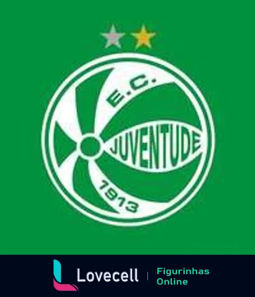 Escudo do Esporte Clube Juventude com design verde e branco, mostrando roda estilizada e ano de fundação 1913 ao centro