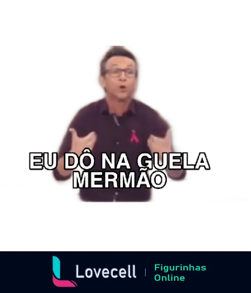 Craque Neto gesticulando intensamente e dizendo 'Eu dô na guela mermão' em fundo simples