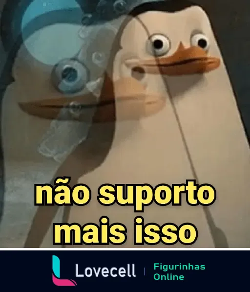 Pinguim do desenho animado com expressão debochada e desesperada, acompanhado do texto: 'não suporto mais isso'