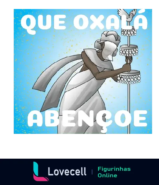 Imagem de uma divindade de branco com a frase 'Que Oxalá abençoe', representando o orixá Oxalá. Fundo azul com detalhes dourados.