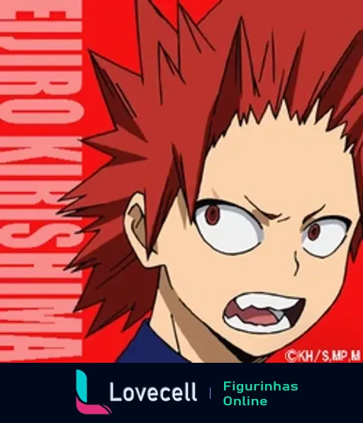 Imagem do personagem Eijiro Kirishima da My Hero Academia Class 1A, com expressão séria e cabelo vermelho espetado. Fundo vermelho.