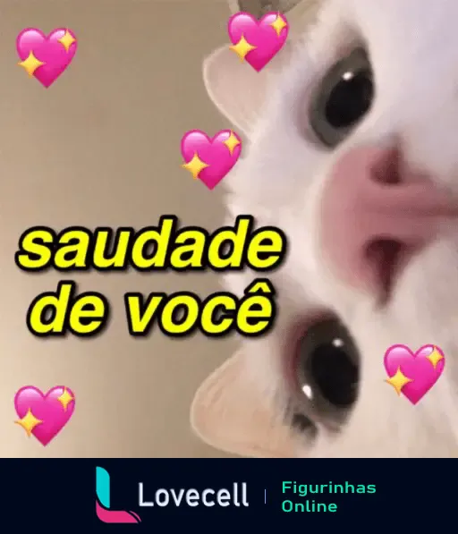 Figurinha de amor com gato fofo e texto 'Saudade de você'