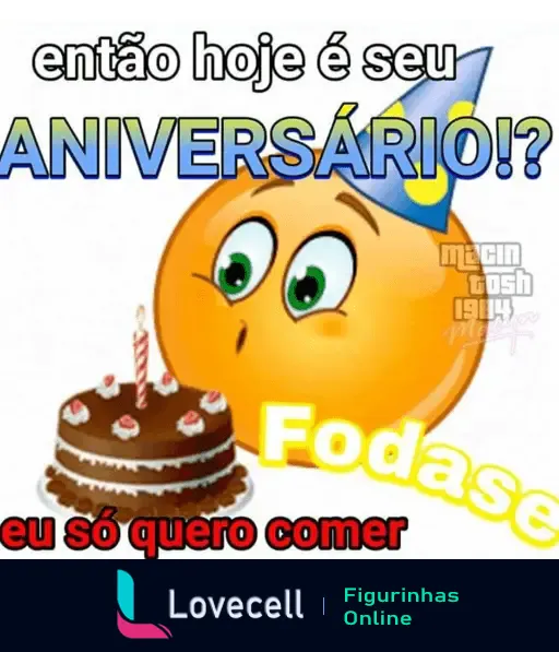 Figurinha de aniversário com emoji e bolo de chocolate