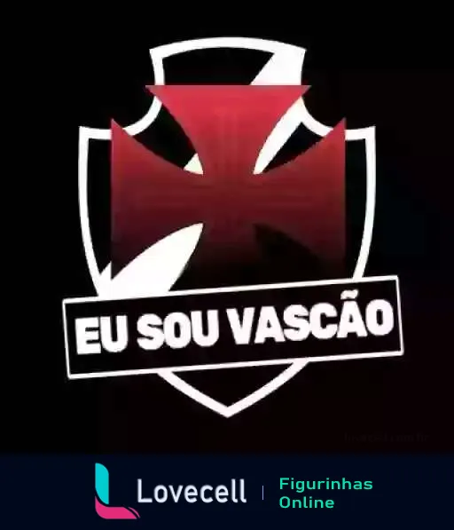 Emblema do Clube de Regatas Vasco da Gama com escudo preto e fundo sombreado, texto 'Eu Sou Vasção' representando orgulho dos torcedores