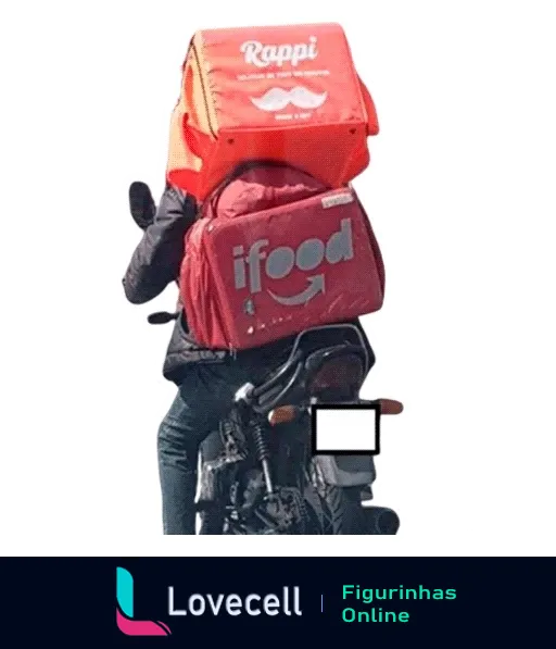 Entregador de moto acenando, com mochilas térmicas do iFood e Rappi