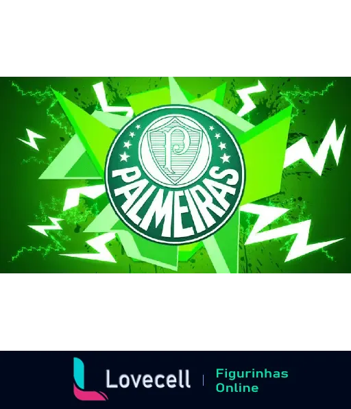 Logo do Palmeiras com fundo verde vibrante, efeitos de luz e raios em verde e branco, destacando o design moderno e energético do clube.