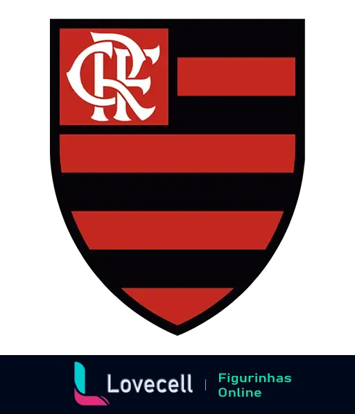 Emblema do Clube de Regatas do Flamengo, com listras horizontais em vermelho e preto e o monograma CRF no canto superior esquerdo.