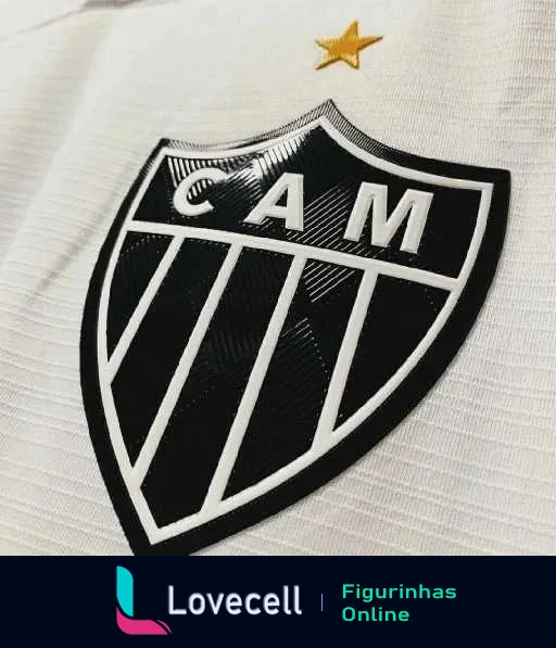 Escudo do Clube Atlético Mineiro em preto e branco com o acrônimo CAM e uma estrela dourada simbolizando conquistas