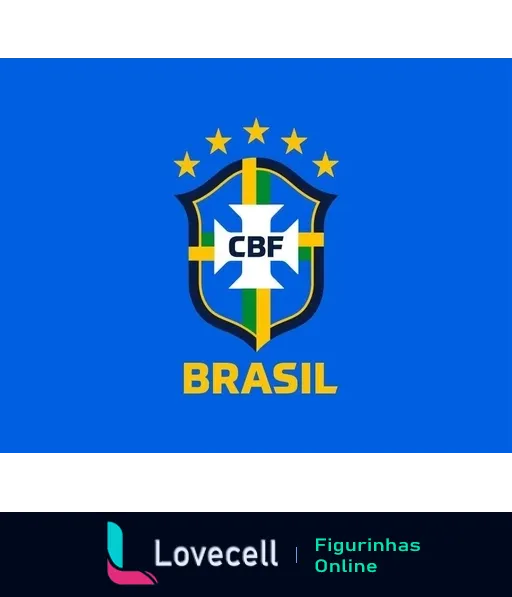 Logo da CBF com escudo contendo cruz e quatro estrelas simbolizando títulos mundiais do Brasil, palavra 'BRASIL' em destaque sobre fundo azul