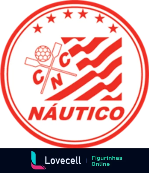 Escudo do Clube Náutico Capibaribe com remo, ondas, bola de futebol e estrelas, e a palavra 'Náutico' na parte superior