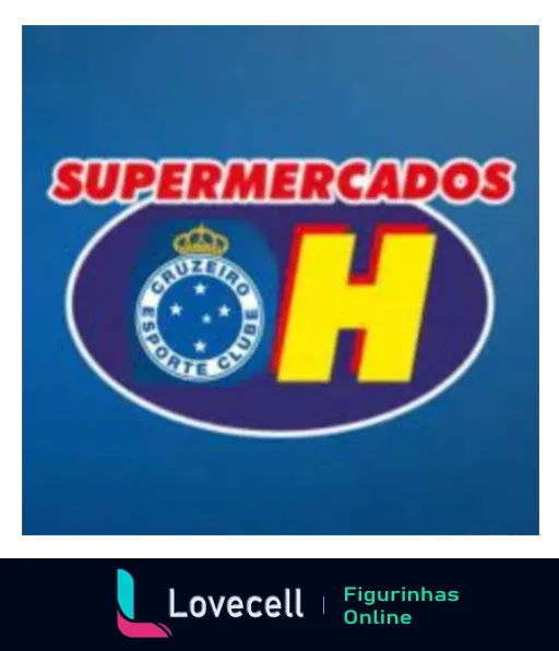 Logotipo combinado do Cruzeiro Esporte Clube e Supermercados H com fundo azul, incluindo o escudo do time e o nome do supermercado