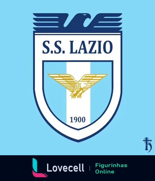 Escudo do clube S.S. Lazio com águia dourada ao centro, fundo azul claro e letras 'S.S.', simbolizando força e grandeza