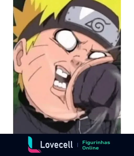 Figurinha do Naruto Uzumaki chorando intensamente, com lágrimas escorrendo pelo rosto, mostrando emoção profunda do anime Naruto