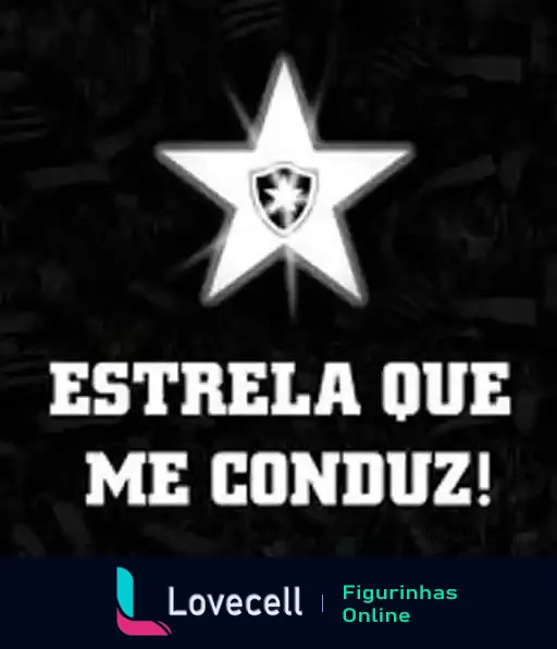 Figurinha de WhatsApp com estrela branca luminosa e escudo no centro, sobre fundo escuro texturizado de folhas tropicais e frase 'Estrela que me conduz!' em letras brancas